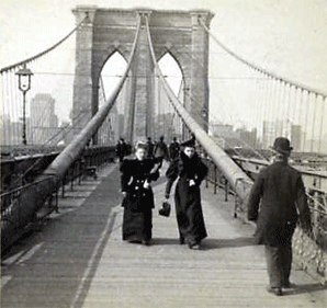 Reaching for the Out of Reach 45: City folks on the promenade, Brooklyn Bridge, New York, circa 1895. [ more from this project (nypl permalink) ]
