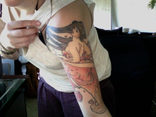 Alphonse Mucha tattoo. I love this so, so much. Via Fuck Yeah, Tattoos!