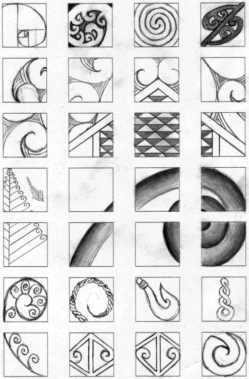 My sketch grid exploring all the elements of pattern in Maori art