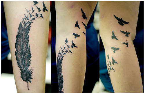 Feather n Birds Tattoo via ImeanHoneyBee mel is amazing