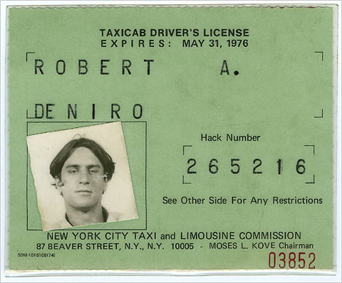 gunnertime: Robert De Niro - Taxicab Driver's License [via Underpaid Genius]