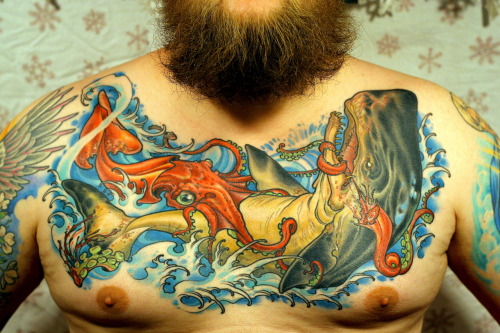 Squid Vs. Whale Tattoo. Tagged: #octopus #tattoo #submission