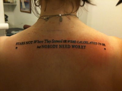 Brand-brand new tattoo. My design; The quote is from a 1919 New York Times 