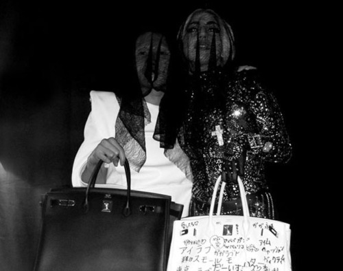 Terence Koh and Lady Gaga with their Birkin bags, Tokyo. Photo Terence Koh