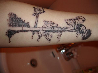 Where the Sidewalk Ends arm tattoo by Speck Osterhout via 