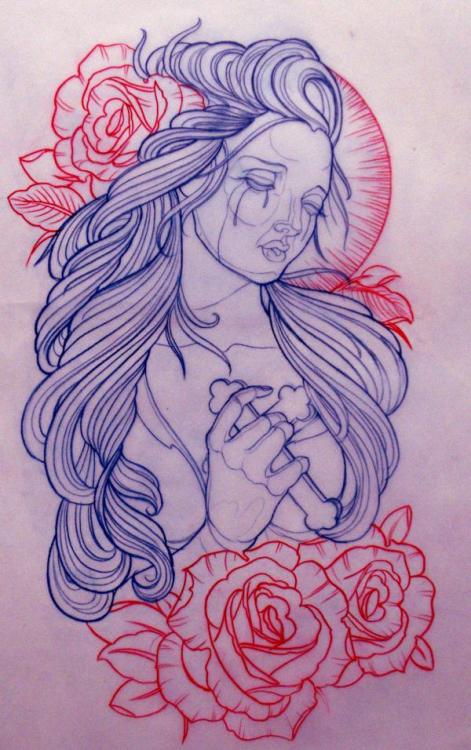 Tagged art beauty girl girl illustration madonna painting rose tattoo cross