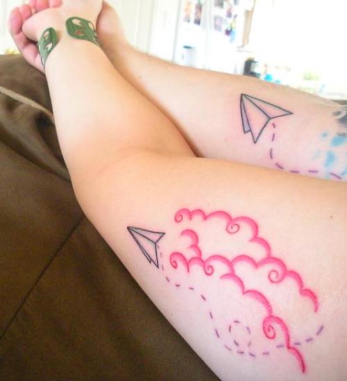fuckyeahtattoos: Paper airplane tattoos on my boyfriend and myself.
