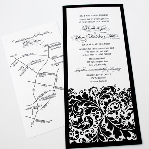 Miller Black White damask wedding invitations