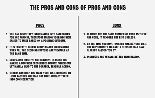 Infographic of the Day: The Pros and Cons of Pros and Cons. The Pros