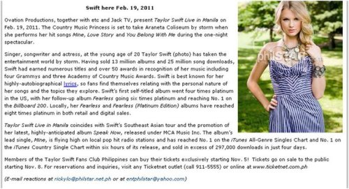 Speak Now Tour: Taylor Swift Live in Manila! February 19,2011