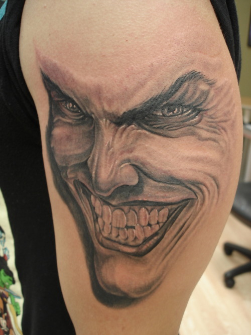 Joker Portrait by Jose Perez outof Dark Water Tattoos in Bridgeview IL