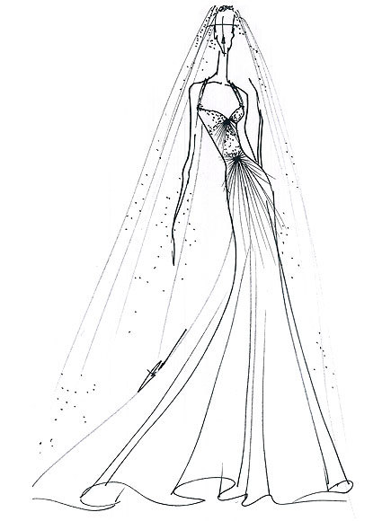 kate wedding dress sketches. Reem Acra wedding dress sketch