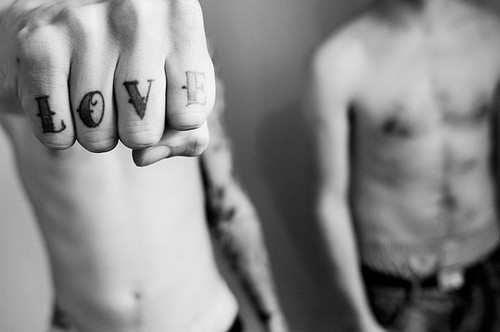  love tattoo boy Black and White tattoos boys hand knuckles naked
