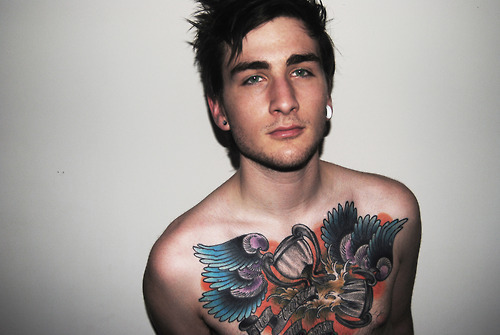 tags chest piece tattoo guy hot guy plugs strechers