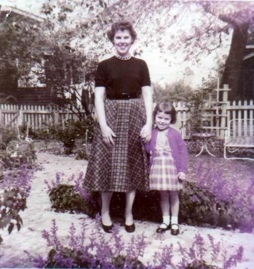 Hello&#8230;This is my Mother Gloria and my former four year old self. We are in my Grandmother&#8217;s garden. As you can see I knew how lucky I was, even then. My Mother gave me many gifts&#8230;the most important one is a sparky imagination. She taught me to sew, to giggle and to share with others. So, I am sharing her with you today.
Have hold on tight to your Mother&#8217;s hand, Jody