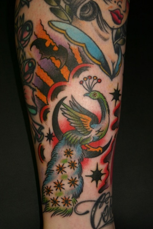 tattoo bird peacock moon