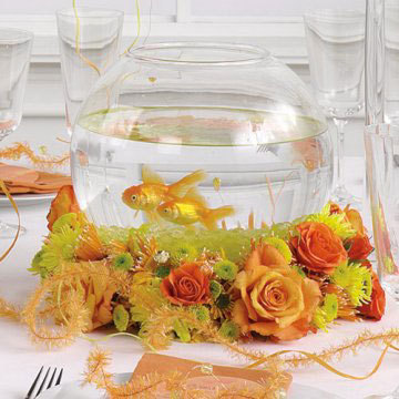 I thought this colorful fishbowl was an interesting Wedding Centerpiece for