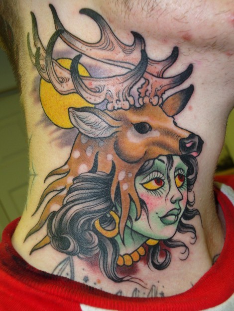 Tagged deer tattoo women moon 