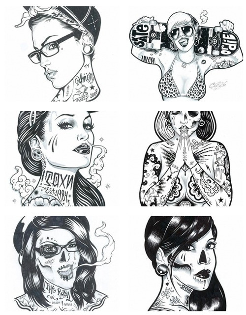 1 year ago 100 notes women girl illustration sexy hot pin up skate tattoos 