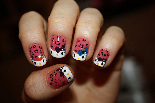 hello kitty nails. Pink Leopard Hello Kitty Nails