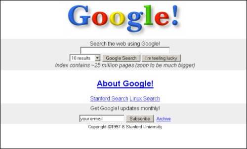 google 1997. In 1997 to early 1998, Google