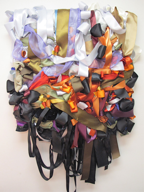 xlamb:

Vadis Turner, Forest Fire, 2011, Clothing, ribbon, horse prize ribbons, mixed media,  50 x 36 x 6 in / 127 x 91.4 x 15.2 cm
Exhibition, Lyons Wier Gallery, New York,  April 7 - May 7, 2011
OH MY GOD.

