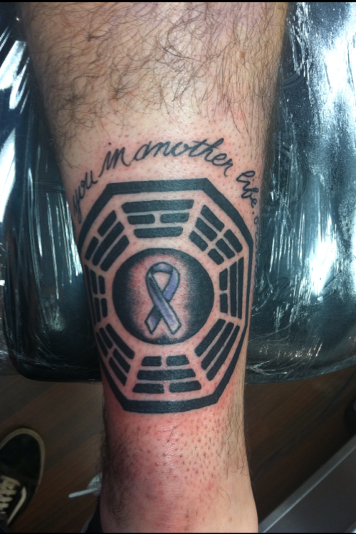  I got a new tattoo today i added on to the cancer memorial ribbon i had 