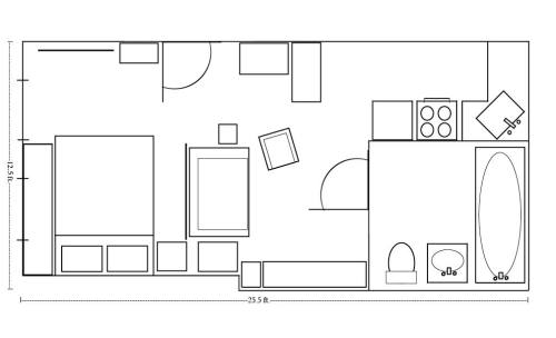 Mirrors are hung, drapes are ironed, dressers are painted. And this is the floor plan to my apartment. I’m almost ready to enter Small Cool Spaces, just need to clean and take pictures now!