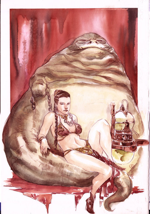 princess leia jabba the hutt. Princess Leia and Jabba the Hutt watercolor commission by Dustin Nguyen. via kryptongirl. Posted on Sunday, April 17 2011.