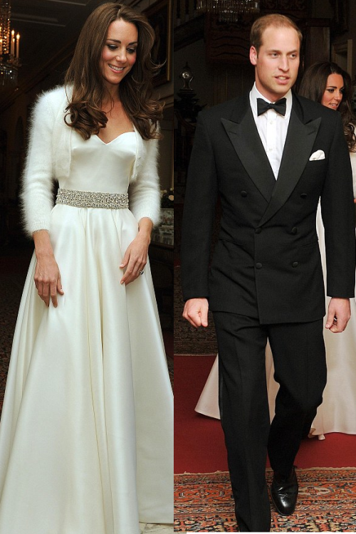 beautifulweddings:

The Duke and Duchess of Cambridge arrive at their evening reception. 
