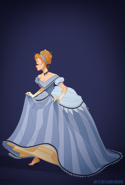 I went with the mid 1860’s for Cinderella’s dress, the transitory period where the cage crinoline takes on a more elliptical shape and moves towards the back. Not that it accounts for Lady Tremaine’s sweet 1890’s getup, but it’s also not unheard of to see it worn alongside Anastasia and Drizella’s early bustle dresses. It’s also worth noting that it was made by a fairy godmother, so it make sense that her tastes would be a little behind the times.  Not to mention background characters, who seem pretty firmly planted in the middle of the century: 