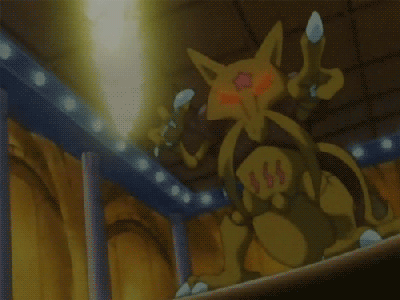Kadabra using Confusion (aimed at Pikachu’s Thunderbolt) in Abra And The Psychic Showdown