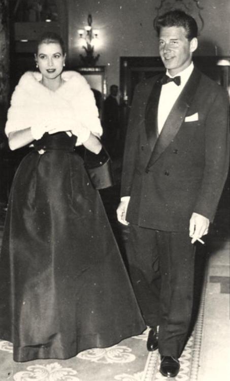 Grace with Jean Pierre Aumont.Cannes,1955.