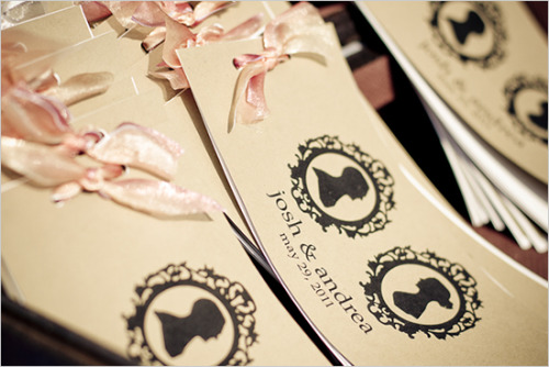 wedding programs with the couples silhouette cute vintage feel via The 