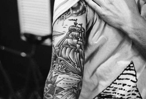Tags nautical tattoo ship tattoo sleeve tattoo tattoos black and white guy