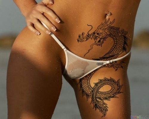  wet thong bikini tattoo stomach