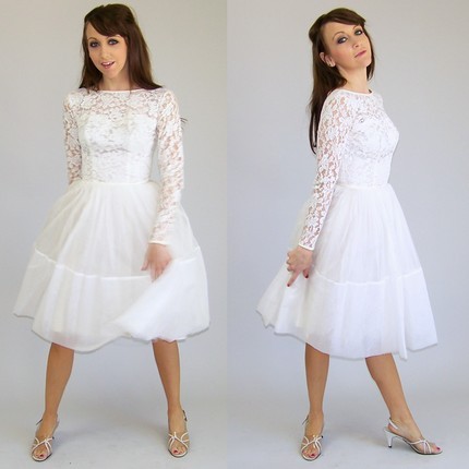 Tags lace lacy sleeves tea length wedding dress wedding gown vintage 