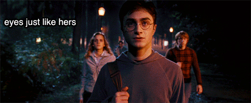 wandsandpatronuses:

 
I saw this reblogged on fuckyeahsnape.tumblr.com, and wanted to make a gif out of it:
“The reason Snape maybe hated the Golden Trio so much was because together they made Lily. Harry had her eyes, Ron had her hair, and Hermione was a smart muggleborn.”
