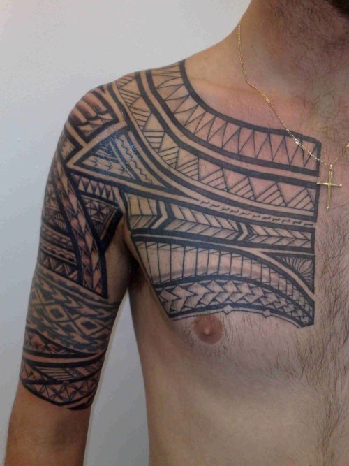 Samoan chest plate half sleeve by Fred Pacific Tattoo