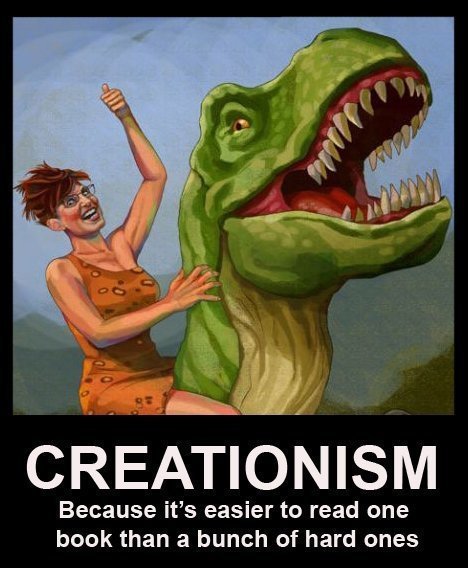 ih8religion:

Creationism: Because it’s easier to read one book...