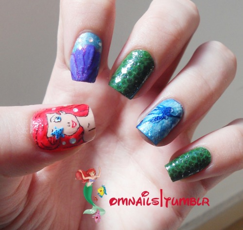 The Little Mermaid nail art | I felt really inspired by The Little Mermaid movie to paint my nails, it&#8217;s not my best design but I really like it and I hope you mermaids like it too! xoxo, from the bottom of the ocean :)