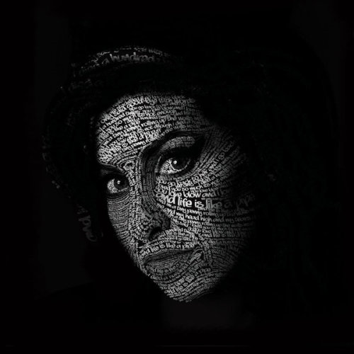 Portrait of Amy Winehouse made up of the lyrics to Back to Black killer 