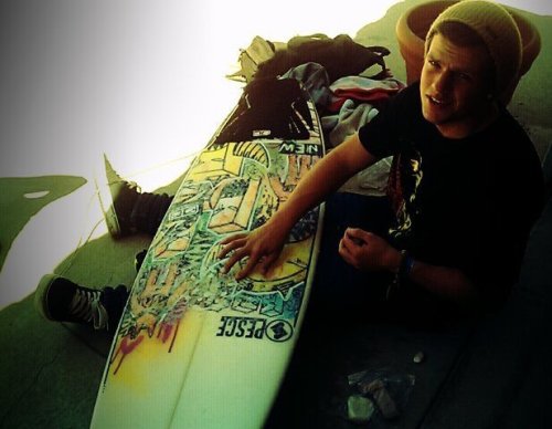 surfingforfreedom:

My favorite board until some noob hit me and sliced it down the middle with his fin! ;(

