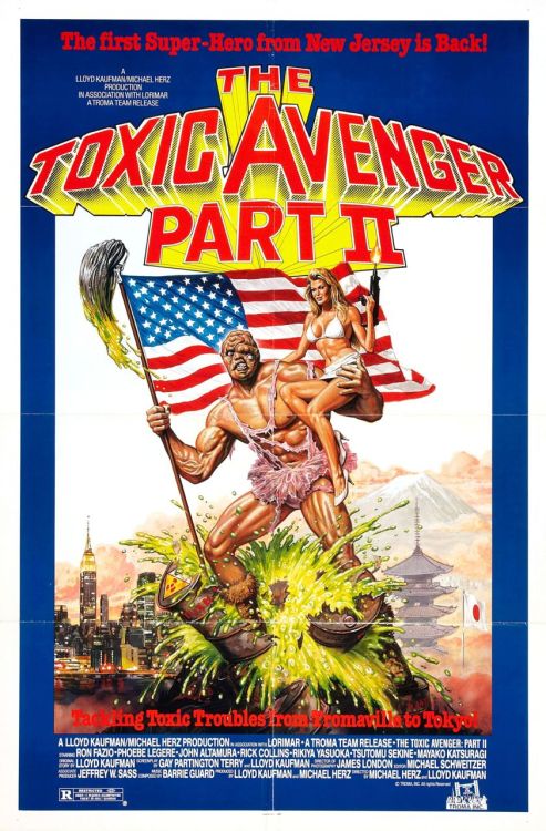 Month Of Horror:
26. Toxic Avenger Part 2, 1989
Welp&#8230; I decided to continue with this series, but I guess these movies get dumber with each sequel&#8230;
The story seems to have been pulled straight out of a cartoon, the movie is self aware of it&#8217;s suckiness apparently. The jokes are even less funny than the last movie, over the top acting, bad acting, dumb acting.
Some of the gore scenes are good, others are really shitty. There is a lot of unnecessary nudity also. I guess is a Troma tradition.
In this film Toxie (yeah they call him Toxie in this one) goes to Tokyo to look for his father, I think it was just an excuse for the filmmakers to go to Japan, a lot of the scenes make it seem like they just started walking around japan without any idea of what they were going to do.
There are a lot of racial stereotypes, Japanese, Jewish, Latino, Afro American&#8230; oh and seems like it&#8217;s a running gag to have a dude dressed in drag fighting the Toxic Avenger. In the last movie there was this one guy but he got killed off (of course), in this movie there are two, an American and a Japanese.
I am really rethinking if I am ever gonna watch the other 2 movies.

P.S. Toxie can now move his popping eye.