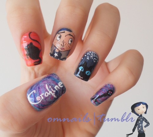 Coraline nail art | I love this movie so much! I tried to show it on my nail art this week and I hope you other followers like it! xoxo