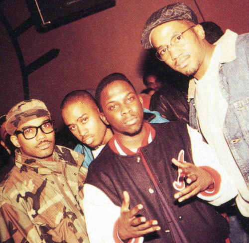 babylonfalling:  Large Professor, Ali Shaheed Muhammad, Phife, and Q-Tip at Q-Tip’s birthday party. Photo by Koi Sojer for The Source (1993) 