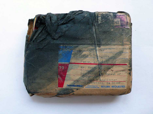 youmightfindyourself:

burned package sent to Henry T. Hopkins
