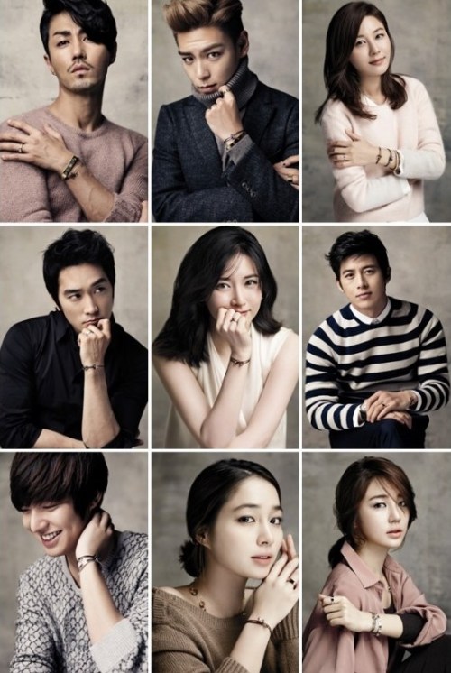 Cha Seung-won, TOP, Kim Ha-neul, Song Seung-heon, Lee Young-ae, Go Soo, Lee Min-ho, Lee Min-jung, and Yoon Eun-hye for Cartier
So much pretty.
