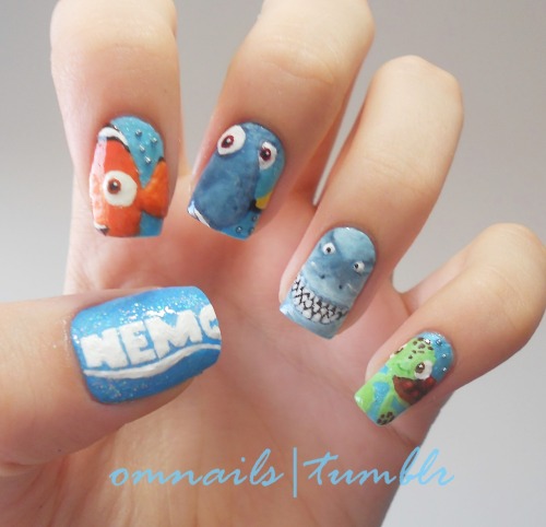 Finding Nemo nail art | I love this movie! It&#8217;s my birthday (11-26) and I&#8217;m proud of myself for doing the shadows and I think it&#8217;s good, not perfect but good and I&#8217;m really happy with it, just sadly the photo can&#8217;t show all of it, so I&#8217;ll try to replace the photo another time :) I really hope you like it guys :D xoxo
