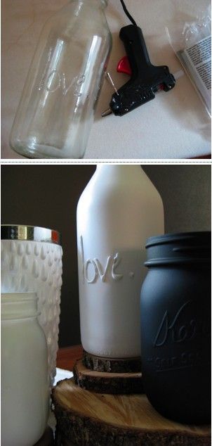 Decor / I always wondered how they did that. hot glue a bottle and spray paint